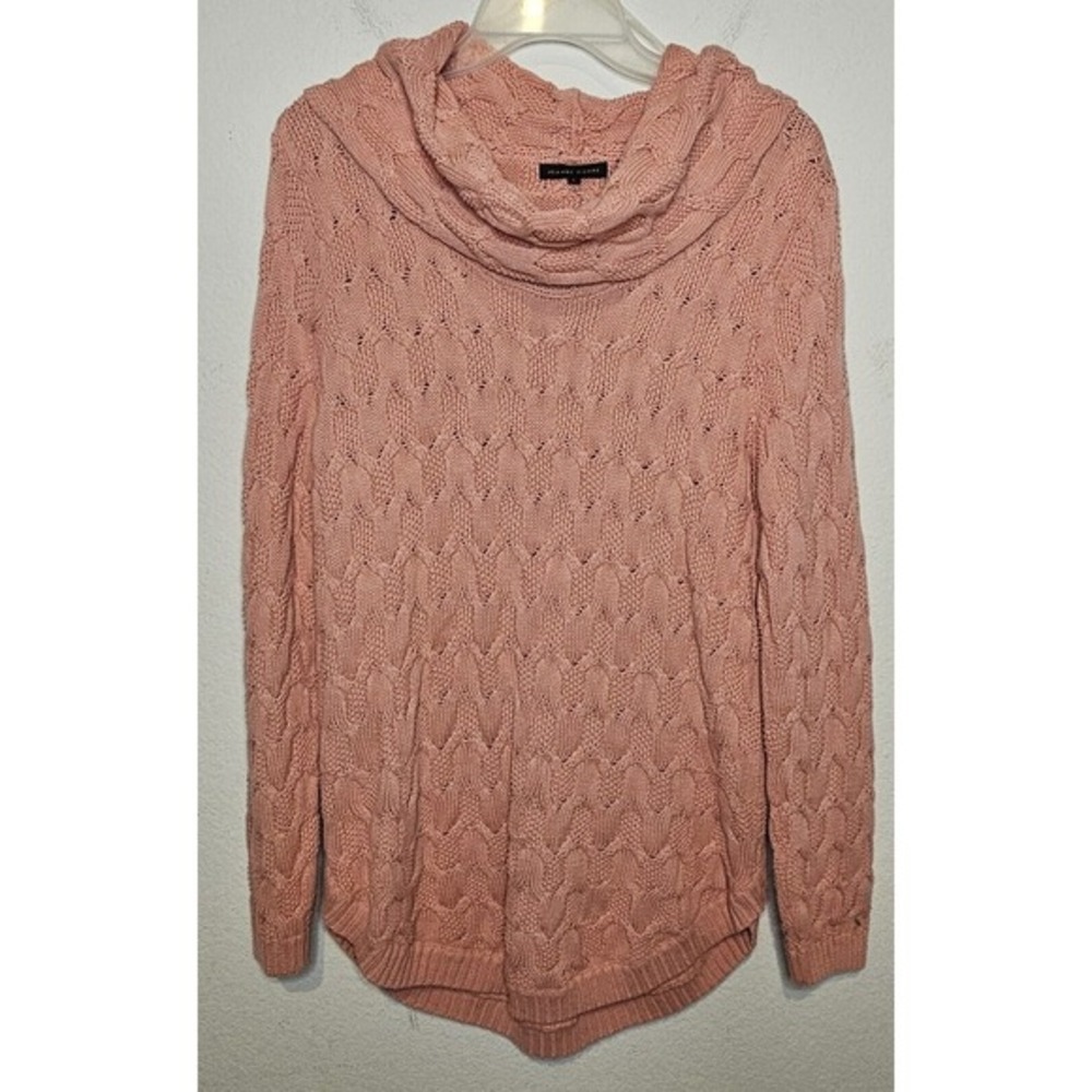Jeanne Pierre Cable Knit Cowl Neck Cotton Sweater‎ Salmon Color Size Large
